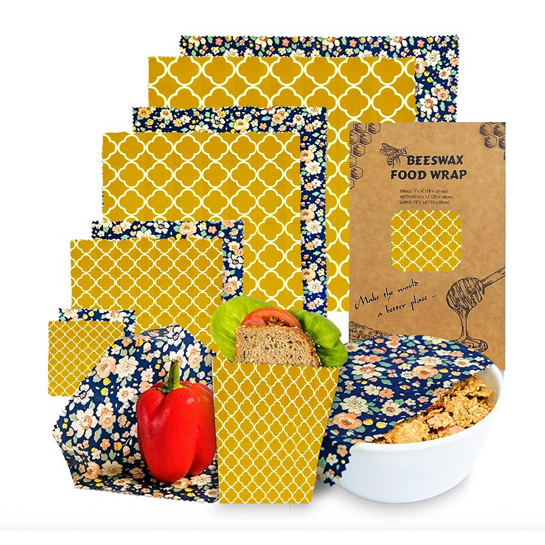 AJ 6-Pack Beeswax Food Wrap Organic, Food Wraps Set of 6 pcs in 3 Sizes (S+M+L), Honeycomb