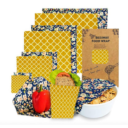 AJ 6-Pack Beeswax Food Wrap Organic, Food Wraps Set of 6 pcs in 3 Sizes (S+M+L), Honeycomb
