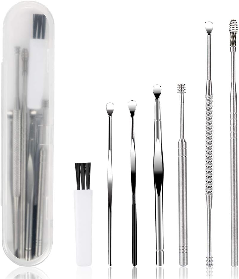 AJ 7 pcs Earwax Removal Kit, Set of 7 Ear Cleaning Tools, with Case, Silver