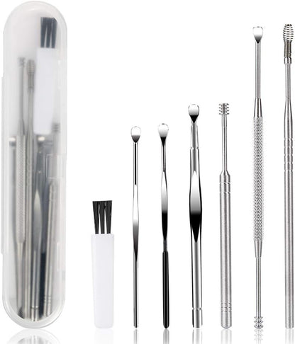 AJ 7 pcs Earwax Removal Kit, Set of 7 Ear Cleaning Tools, with Case, Silver