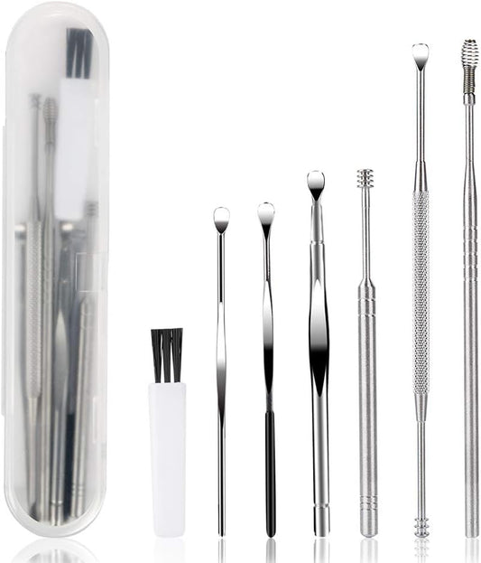 AJ 7 pcs Earwax Removal Kit, Set of 7 Ear Cleaning Tools, with Case, Silver