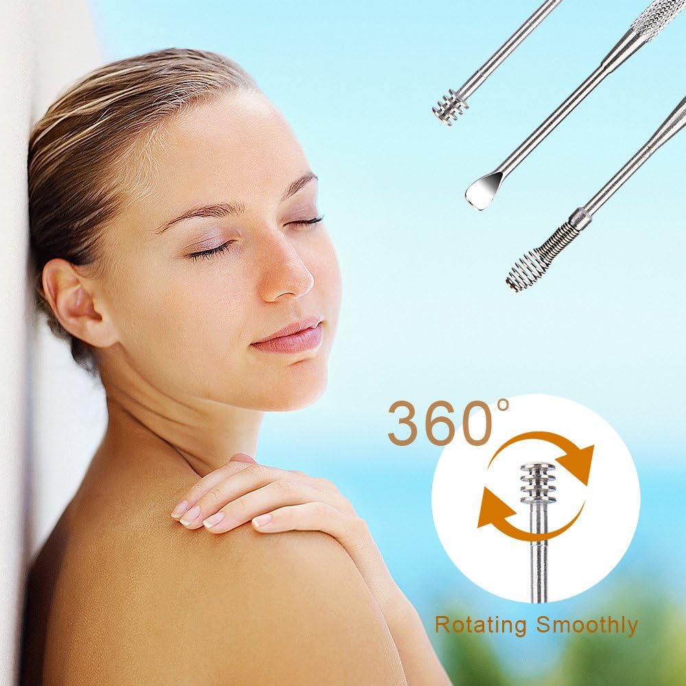 AJ 7 pcs Earwax Removal Kit, Set of 7 Ear Cleaning Tools, with Case, Silver