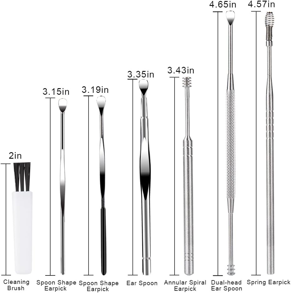 AJ 7 pcs Earwax Removal Kit, Set of 7 Ear Cleaning Tools, with Case, Silver