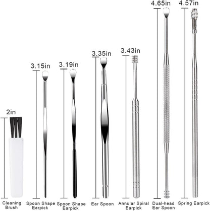 AJ 7 pcs Earwax Removal Kit, Set of 7 Ear Cleaning Tools, with Case, Silver