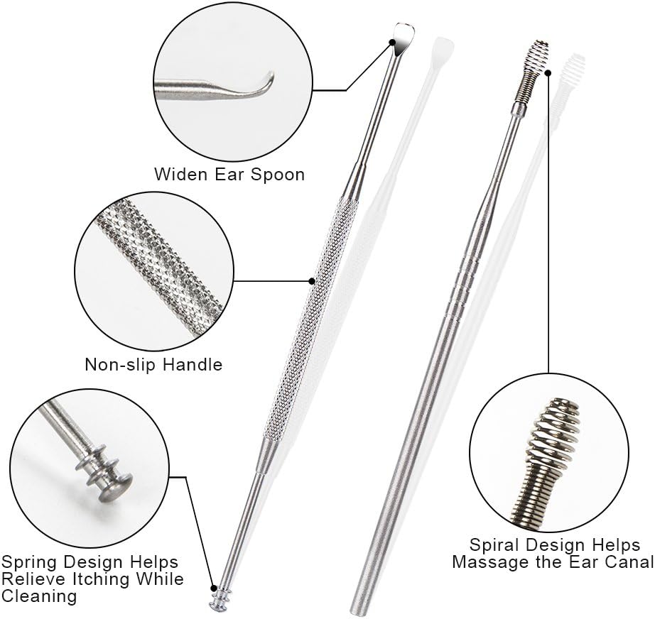AJ 7 pcs Earwax Removal Kit, Set of 7 Ear Cleaning Tools, with Case, Silver