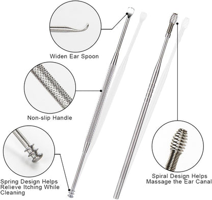 AJ 7 pcs Earwax Removal Kit, Set of 7 Ear Cleaning Tools, with Case, Silver