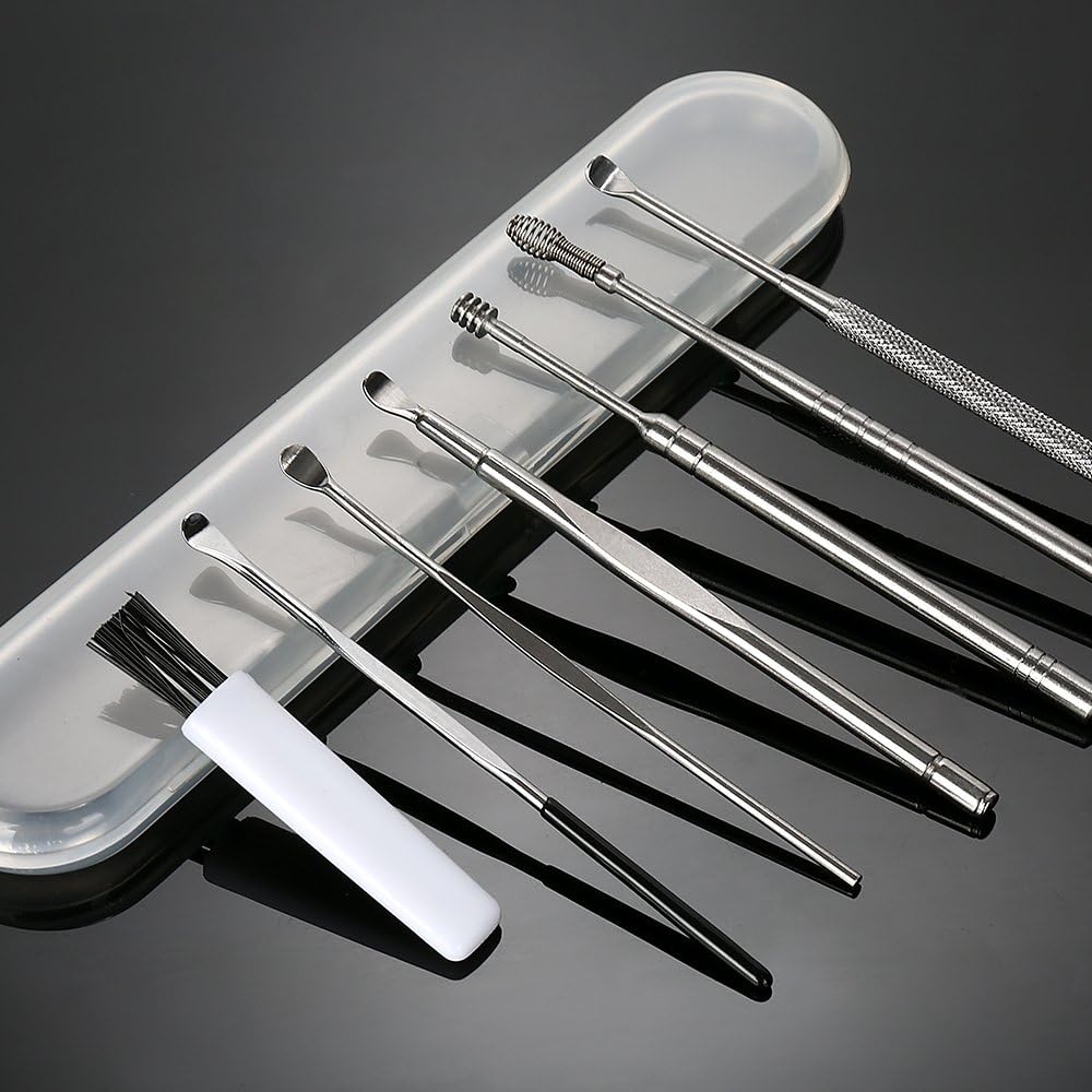 AJ 7 pcs Earwax Removal Kit, Set of 7 Ear Cleaning Tools, with Case, Silver