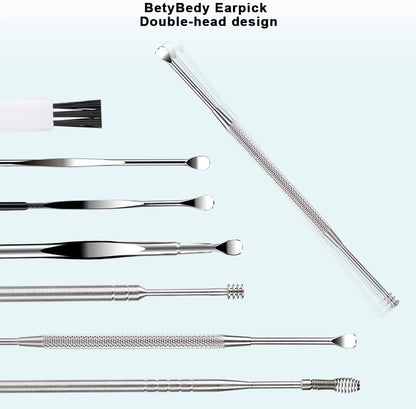 AJ 7 pcs Earwax Removal Kit, Set of 7 Ear Cleaning Tools, with Case, Silver