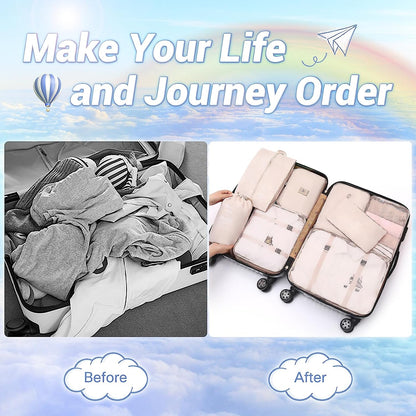 AJ 8-Pack Travel Packing Cubes for Suitcases, Set of 8pcs (Various Sizes), Beige