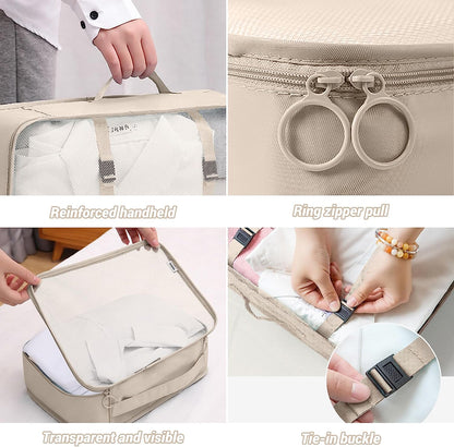 AJ 8-Pack Travel Packing Cubes for Suitcases, Set of 8pcs (Various Sizes), Beige