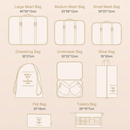 AJ 8-Pack Travel Packing Cubes for Suitcases, Set of 8pcs (Various Sizes), Beige