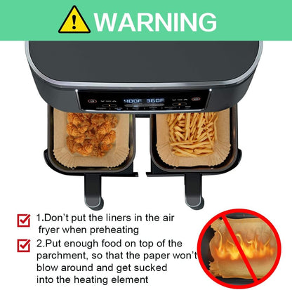 AJ Air Fryer Disposable Paper Liner Rectangle, for Dual Air Fryer 22cm Rectangular, Set of 50pcs