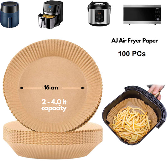 AJ Air Fryer Disposable Paper Liner Round, Non-stick Baking Papers for Air Fryer 16cm Round, Set of 100pcs