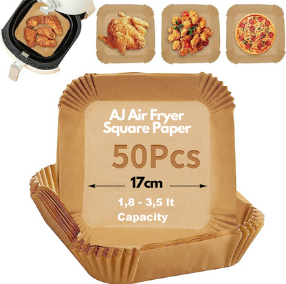 AJ Air Fryer Disposable Paper Liner Square, Non-stick Baking Papers for Air Fryer 17cm Squares, Set of 50pcs