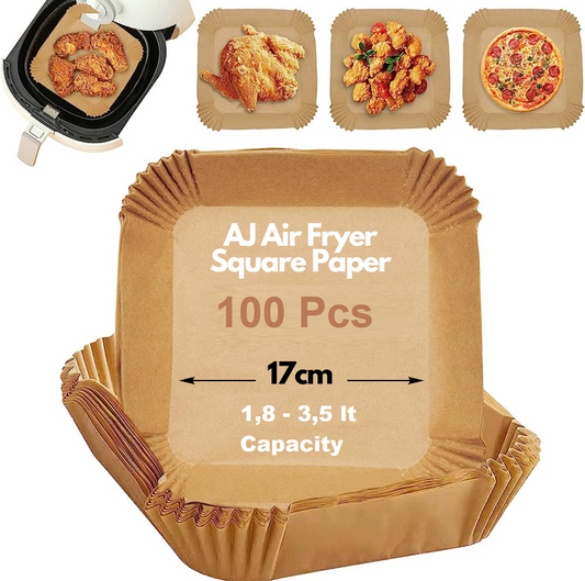 AJ Air Fryer Disposable Paper Liner Square, Non-stick Baking Papers for Air Fryer 17cm Squares, Set of 100pcs