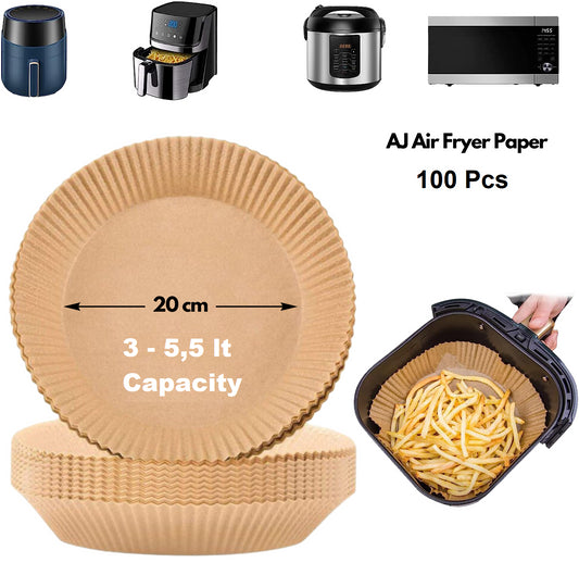 AJ Air Fryer Disposable Paper Liner Round, Non-stick Baking Papers for Air Fryer 20cm Round, Set of 100pcs