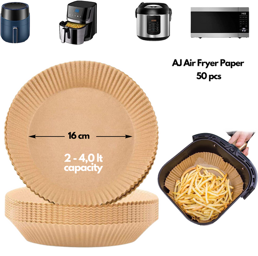 AJ Air Fryer Disposable Paper Liner Round, Non-stick Baking Papers for Air Fryer 16cm Round, Set of 50pcs