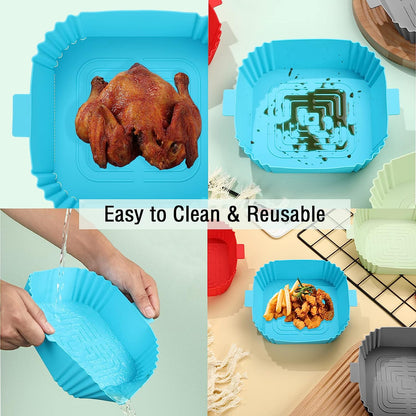 AJ Air Fryer Reusable Silicone Liner Square, Αντικολλητικά Μπολ ψησίματος για Air Fryer 20cm Τετράγωνα, Σετ των 4τμχ