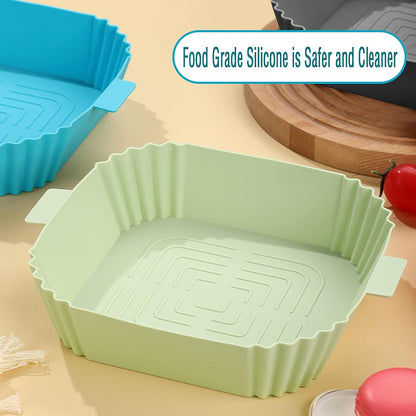 AJ Air Fryer Reusable Silicone Liner Square, Αντικολλητικά Μπολ ψησίματος για Air Fryer 20cm Τετράγωνα, Σετ των 4τμχ