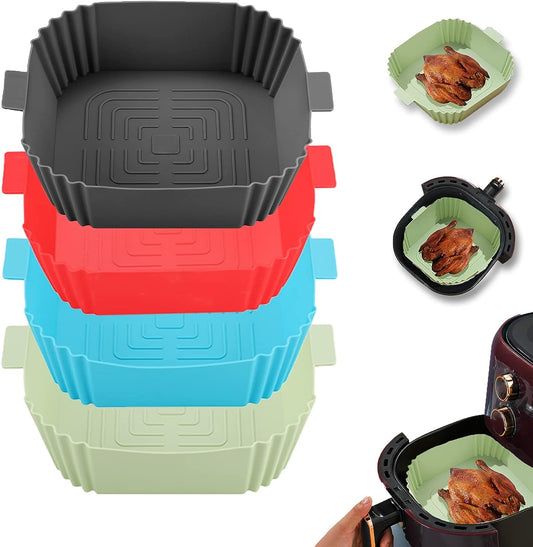 AJ Air Fryer Reusable Silicone Liner Square, Αντικολλητικά Μπολ ψησίματος για Air Fryer 20cm Τετράγωνα, Σετ των 4τμχ