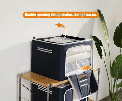AJ Clothes Storage Organizer Bags 101L, Κουτιά Αποθήκευσης Ρούχων με 2 Ανοίγματα & Παράθυρο, Σετ των 6τμχ, 60 x 42 x 40cm, Blue