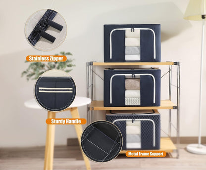 AJ Clothes Storage Organizer Bags 101L, Κουτιά Αποθήκευσης Ρούχων με 2 Ανοίγματα & Παράθυρο, Σετ των 6τμχ, 60 x 42 x 40cm, Blue