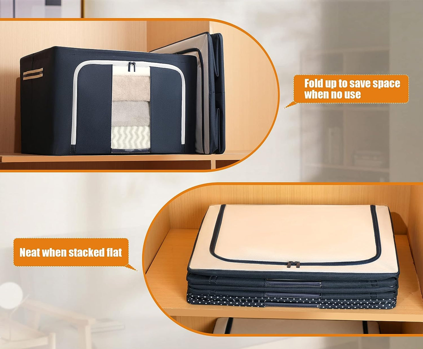 AJ Clothes Storage Organizer Bags 101L, Κουτιά Αποθήκευσης Ρούχων με 2 Ανοίγματα & Παράθυρο, Σετ των 3τμχ, 60 x 42 x 40cm, Blue