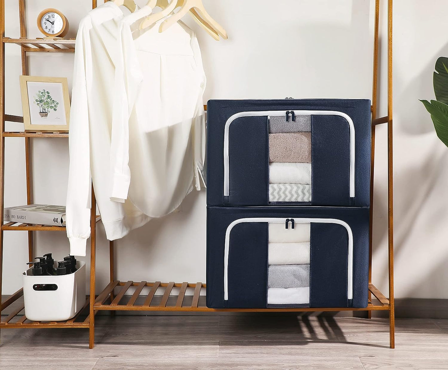 AJ Clothes Storage Organizer Bags 101L, Κουτιά Αποθήκευσης Ρούχων με 2 Ανοίγματα & Παράθυρο, Σετ των 6τμχ, 60 x 42 x 40cm, Blue