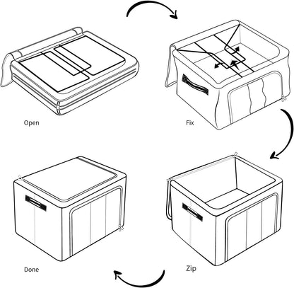 AJ Clothes Storage Organizer Bags 72L, Clothes Storage Boxes with 2 Openings and Window, Set of 3pcs, 50 x 40 x 36cm, Gray