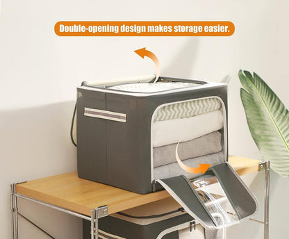AJ Clothes Storage Organizer Bags 72L, Clothes Storage Boxes with 2 Openings and Window, Set of 3pcs, 50 x 40 x 36cm, Gray