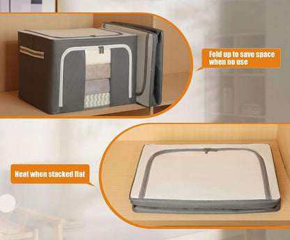 AJ Clothes Storage Organizer Bags 72L, Clothes Storage Boxes with 2 Openings and Window, Set of 3pcs, 50 x 40 x 36cm, Gray