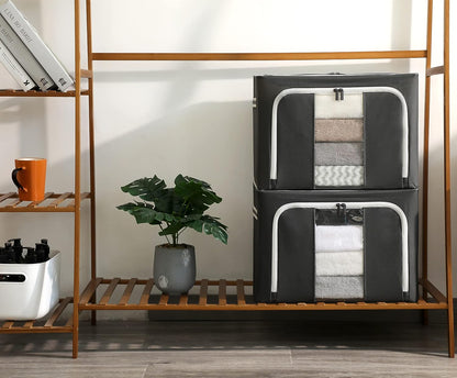 AJ Clothes Storage Organizer Bags 72L, Clothes Storage Boxes with 2 Openings and Window, Set of 3pcs, 50 x 40 x 36cm, Gray