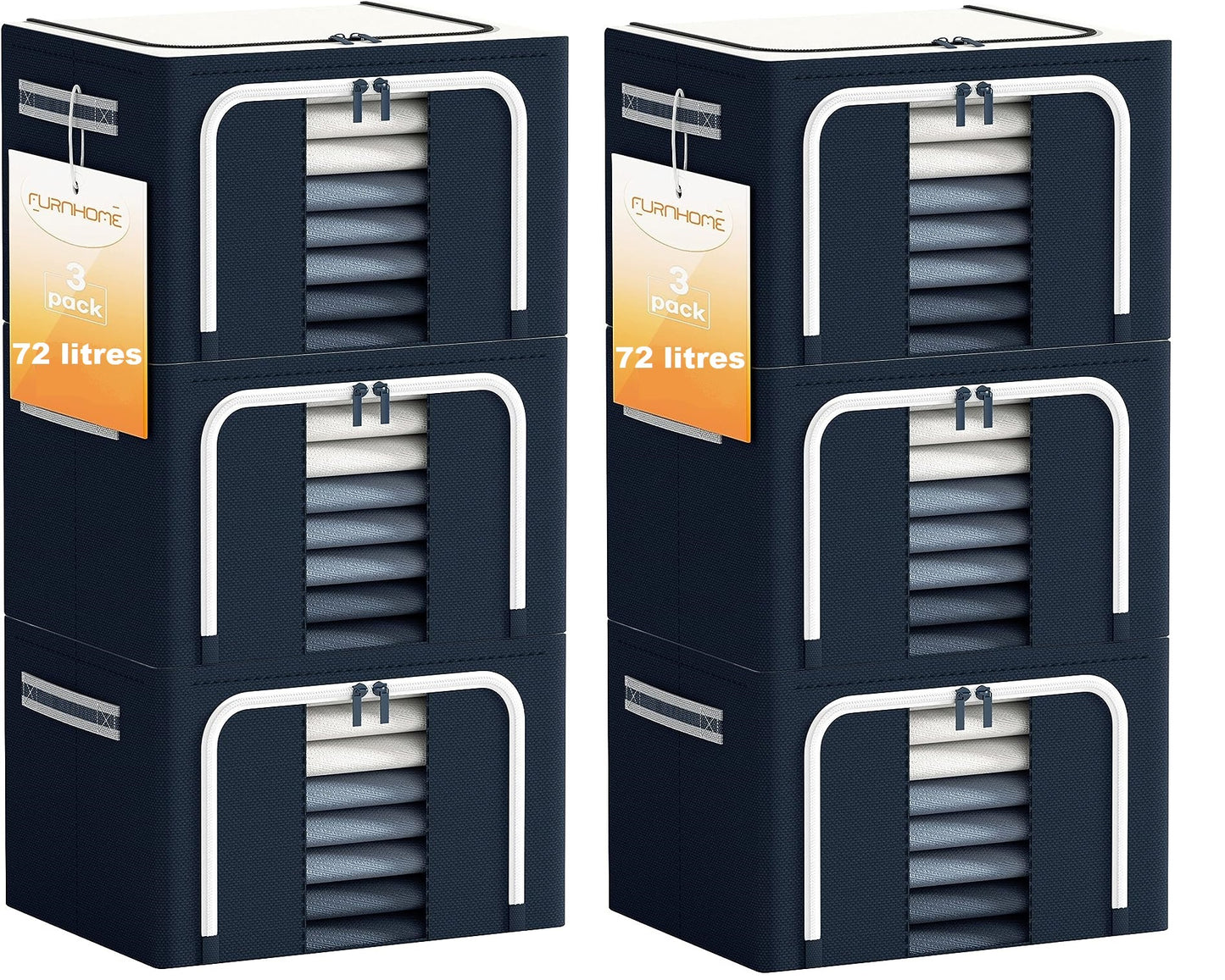 AJ Clothes Storage Organizer Bags 72L, Κουτιά Αποθήκευσης Ρούχων με 2 Ανοίγματα και Παράθυρο, Σετ των 6τμχ, 50 x 40 x 36cm, Blue