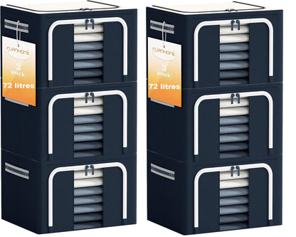 AJ Clothes Storage Organizer Bags 72L, Κουτιά Αποθήκευσης Ρούχων με 2 Ανοίγματα και Παράθυρο, Σετ των 6τμχ, 50 x 40 x 36cm, Blue