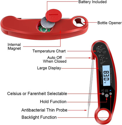 AJ Digital Meat Thermometer, Digital Cooking Thermometer with Spike and Illuminated Display