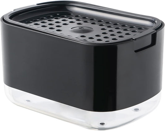 AJ Dish Soap Dispenser, 300ml Kitchen Tabletop Dispenser with Sponge Holder, Black