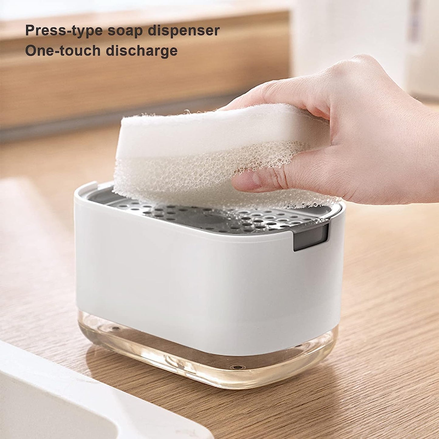 AJ Dish Soap Dispenser, 300ml Kitchen Tabletop Dispenser with Sponge Holder, Black