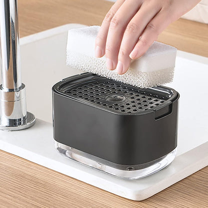 AJ Dish Soap Dispenser, 300ml Kitchen Tabletop Dispenser with Sponge Holder, Black