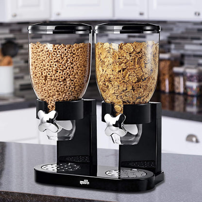 AJ Double Cereal Dispenser, Cereal Dispenser with 2 Containers of 500ml, Black