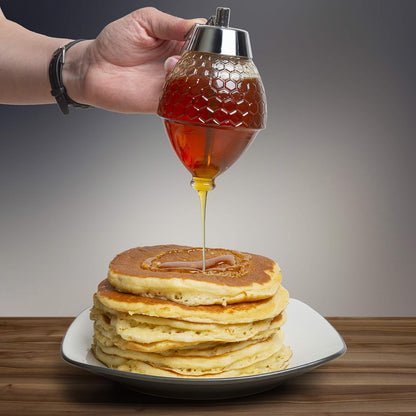 AJ Honey Dispenser with No Drip Glass, Honey dispenser/ Syrup, with Stand