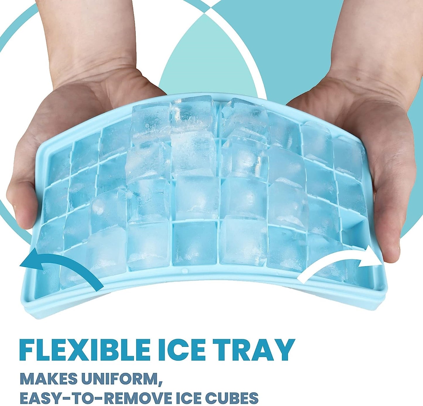 AJ Ice Cube Tray With Lid & Bin, Silicone Ice Tray, 55 Cubes, with Lid and Scoop, Ice Blue