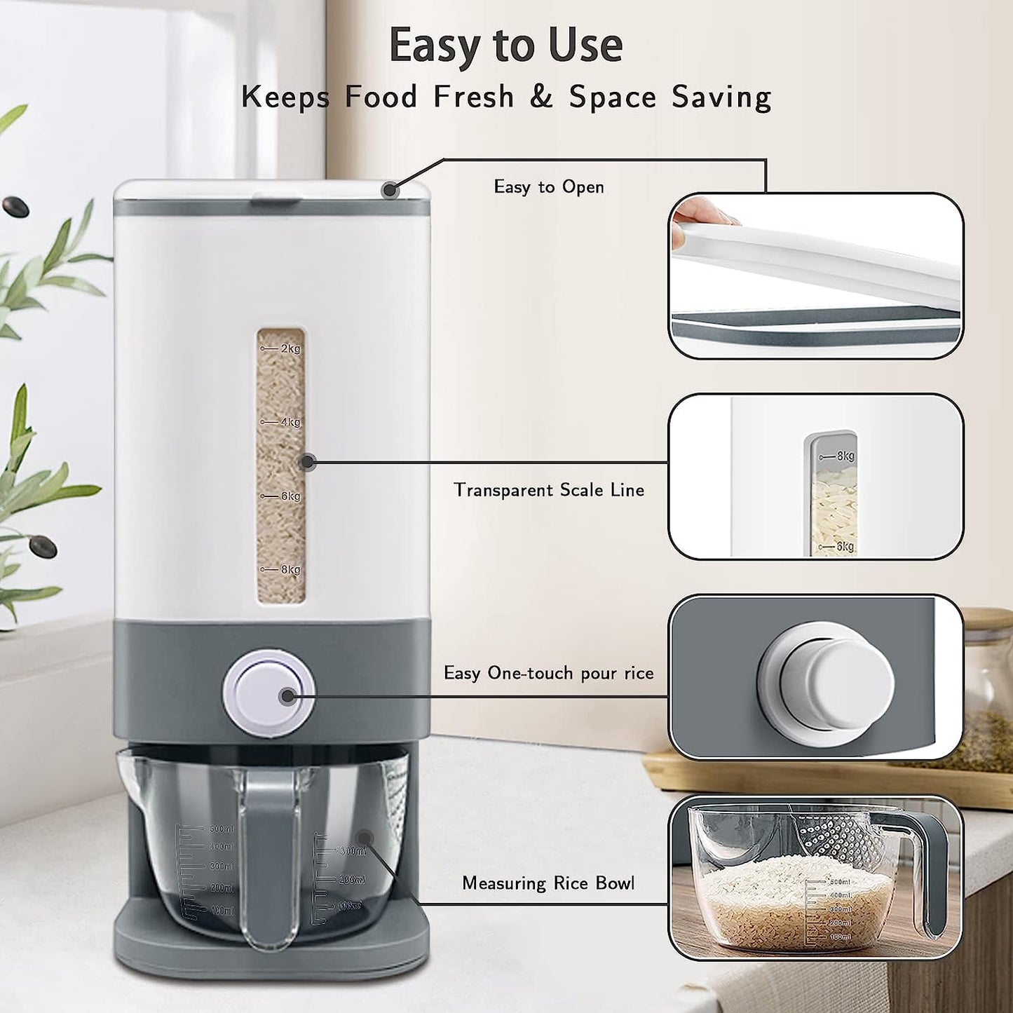 AJ Large Cereal Dispenser 11kg, Gray