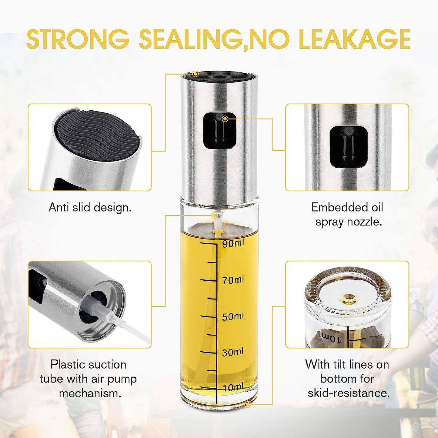 AJ 2Pack Oil Sprayer for Cooking 100ml, Glass Oil Spray Container, Set of 2pcs with Brush, Cleaning Brush & Funnel