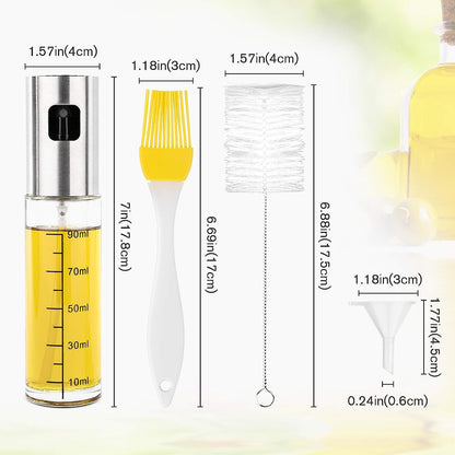 AJ 2Pack Oil Sprayer for Cooking 100ml, Glass Oil Spray Container, Set of 2pcs with Brush, Cleaning Brush & Funnel