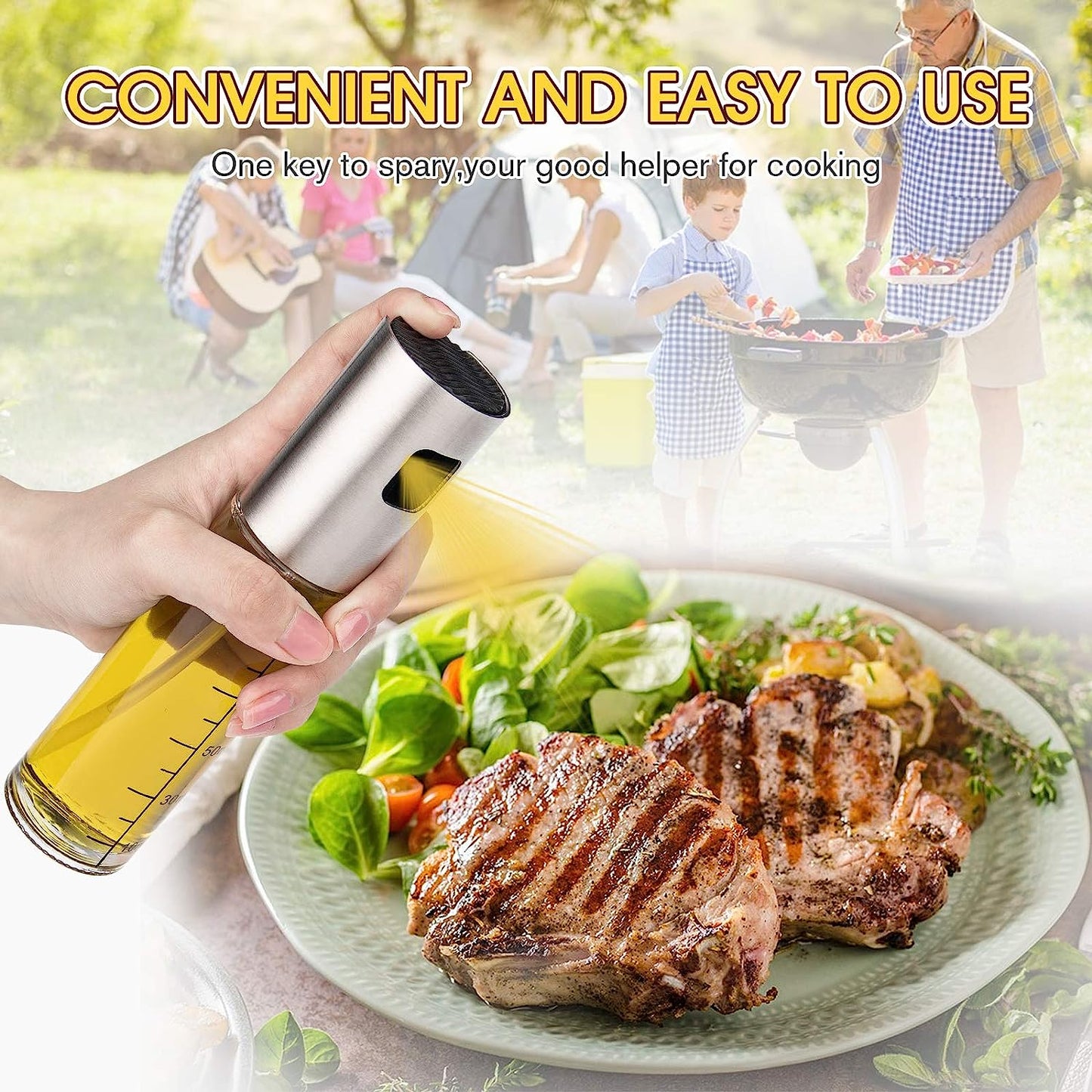 AJ 2Pack Oil Sprayer for Cooking 100ml, Glass Oil Spray Container, Set of 2pcs with Brush, Cleaning Brush & Funnel