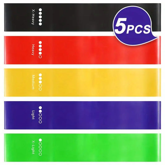 AJ Resistance Bands, Λάστιχα Γυμναστικής για Ισομετρικές Ασκήσεις, Yoga & Pilates, Σετ των 5 (Διάφορα Επίπεδα Αντίστασης)