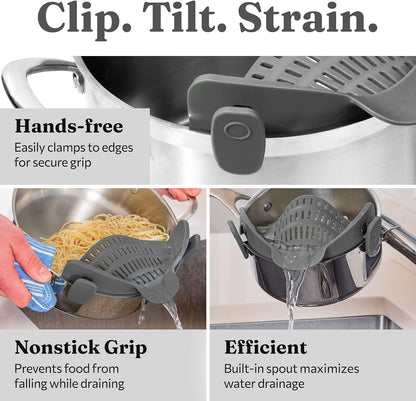 AJ Silicone Clip On Pot & Pasta Strainer, Σουρωτήρι Κατσαρόλας & Ζυμαρικών, Grey