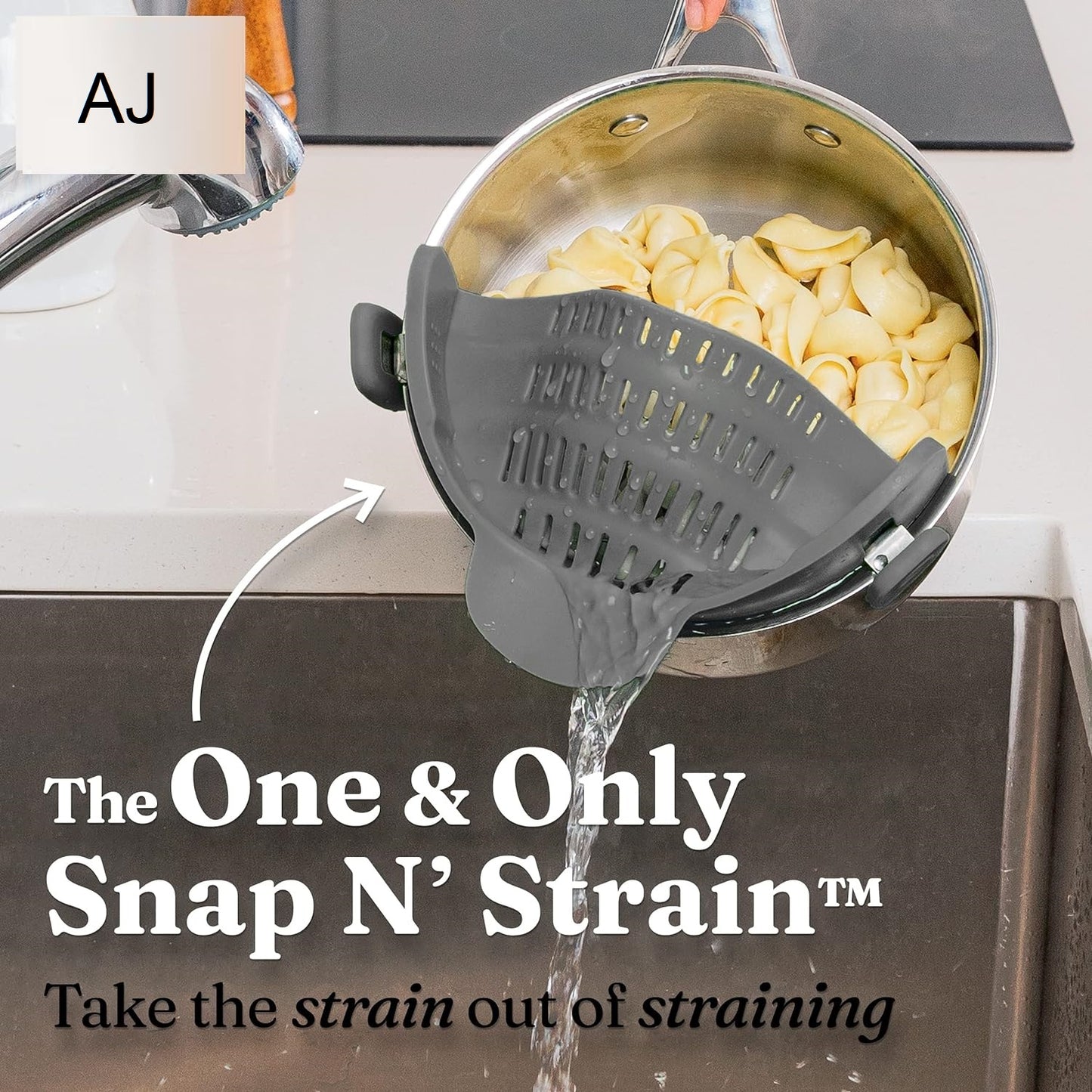 AJ Silicone Clip On Pot & Pasta Strainer, Σουρωτήρι Κατσαρόλας & Ζυμαρικών, Grey