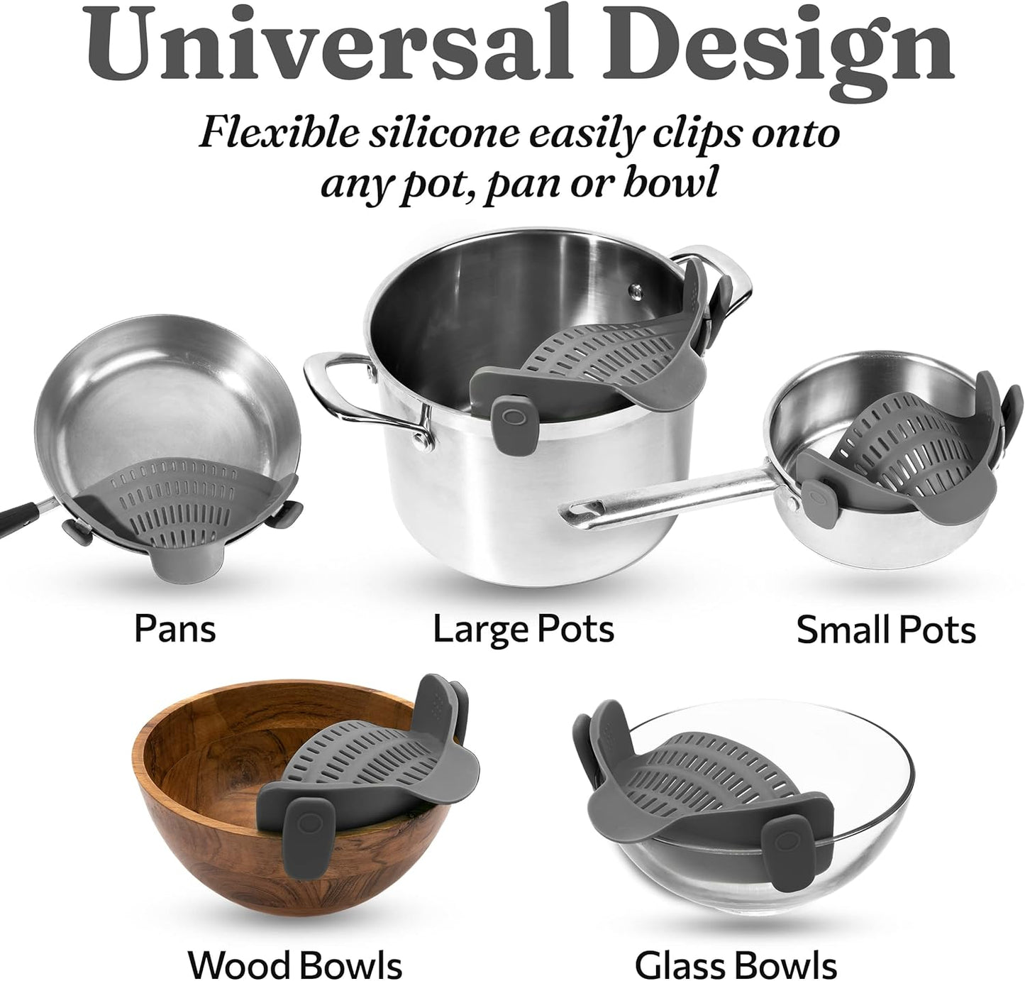 AJ Silicone Clip On Pot & Pasta Strainer, Σουρωτήρι Κατσαρόλας & Ζυμαρικών, Grey