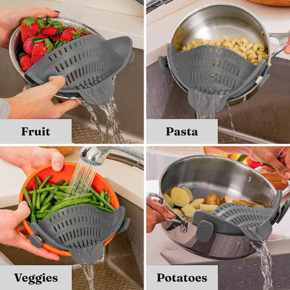 AJ Silicone Clip On Pot & Pasta Strainer, Σουρωτήρι Κατσαρόλας & Ζυμαρικών, Grey
